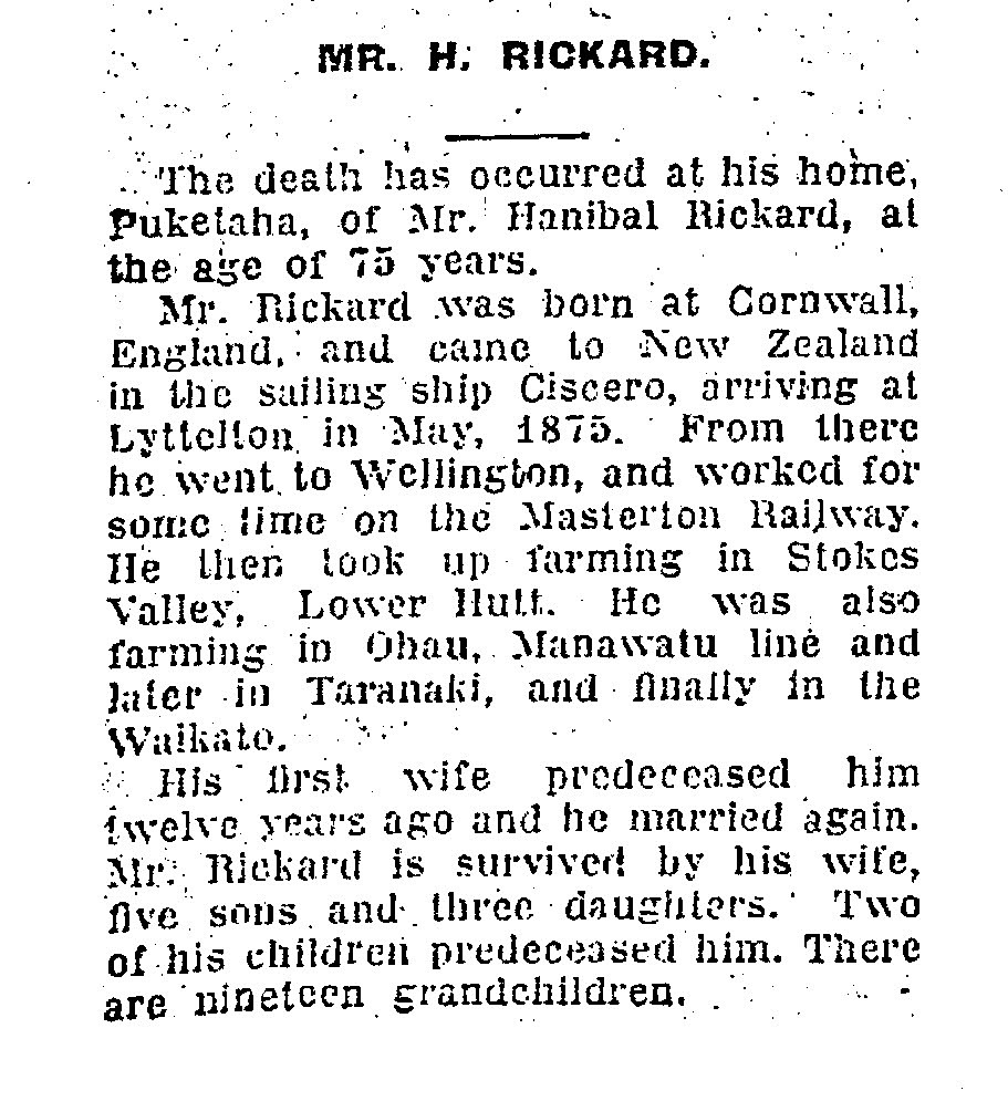 Hannibal Rickard Obit