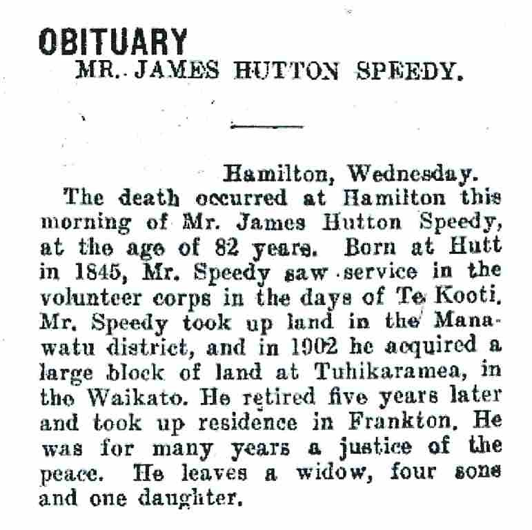 James Speedy Obit 1927